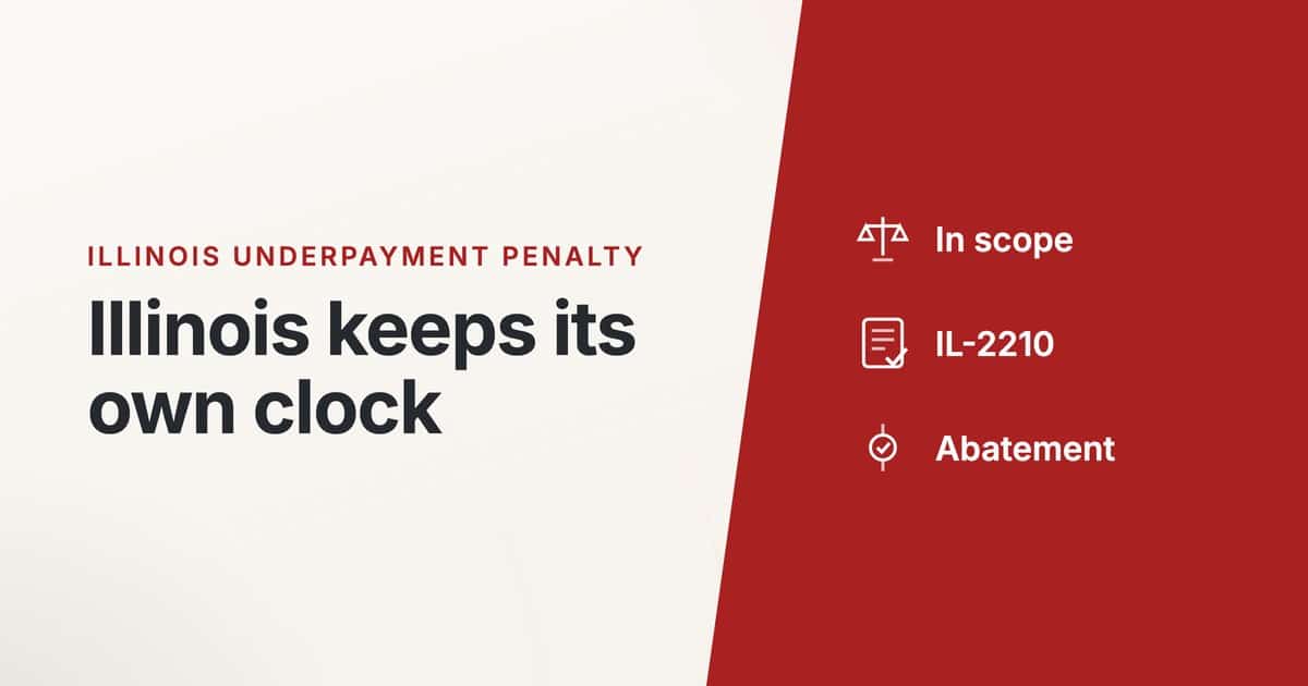 Illinois underpayment penalty overview covering IL-2210, eligibility, and penalty abatement options.