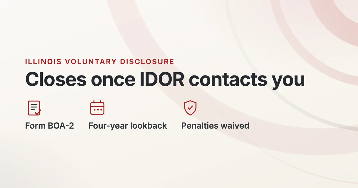 Graphic reading Illinois Voluntary Disclosure, closes once IDOR contacts you